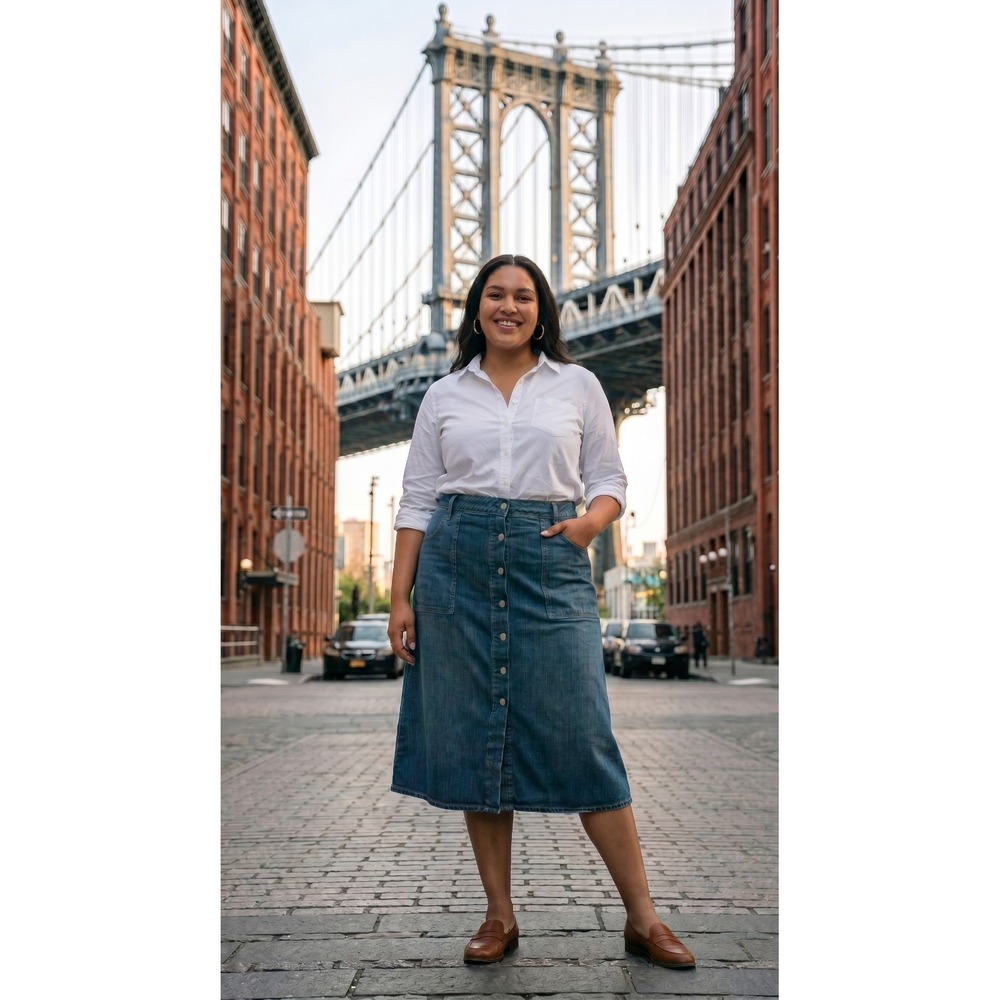 Sonoma Hi Rise Denim Skirt 18W Button Fly Midi Relaxed - Picture 11 of 16